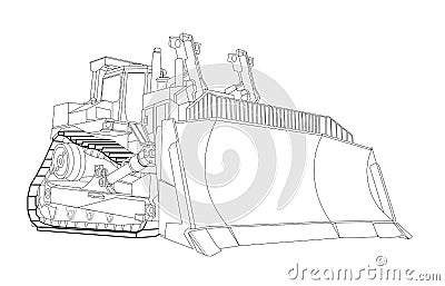 Construction bulldozer. Children linear pattern for decoration. Vector linear drawing for coloring Vector Illustration