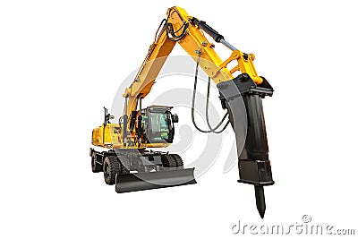 Construction bulldozer and hydraulic breaker isolated with clipping path Stock Photo