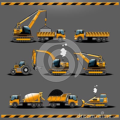 Construction Cars Vector Icon Set Vector Illustration