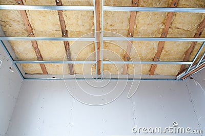 Construction of ceiling insulation Stock Photo