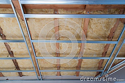 Construction of ceiling insulation Stock Photo