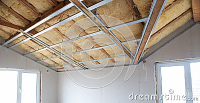 Construction of ceiling insulation Stock Photo