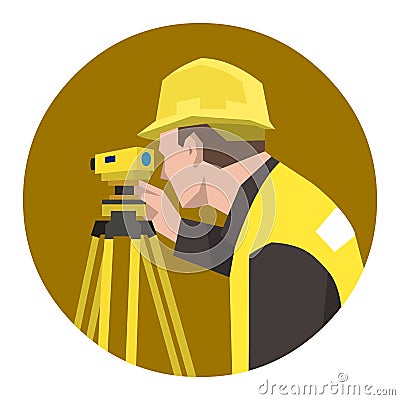 Construction civil engineer surveying using theodolite tool Vector Illustration