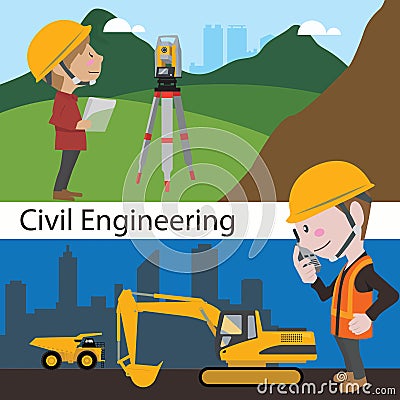 Construction civil engineering land survey engineer Vector Illustration