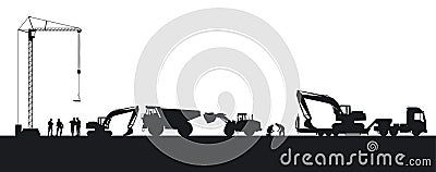 Construction company with excavator and bulldozer at earthwork illustration Vector Illustration