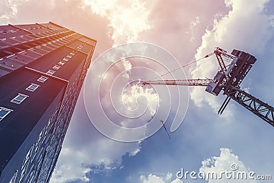 Construction crane and hight building condominium Stock Photo