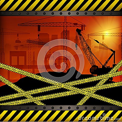 Construction crane at sunset background Vector Illustration