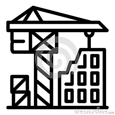 Construction crane working icon, outline style Vector Illustration