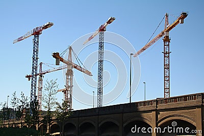 Construction cranes bridge Stock Photo