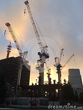 Construction cranes in Tokyo Editorial Stock Photo