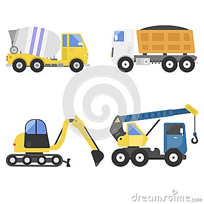 Construction delivery truck transportation vehicle mover road machine equipment vector. Vector Illustration