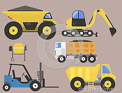 Construction delivery truck transportation vehicle mover road machine equipment vector. Vector Illustration