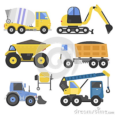 Construction delivery truck transportation vehicle mover road machine equipment vector. Vector Illustration