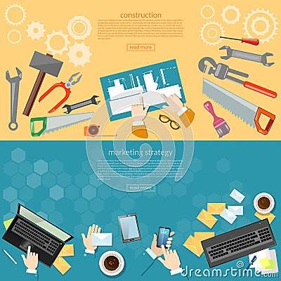 Construction and Design engineering objects banners Vector Illustration