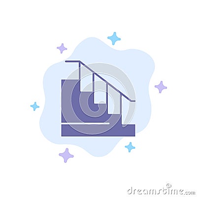 Construction, Down, Home, Stair Blue Icon on Abstract Cloud Background Vector Illustration