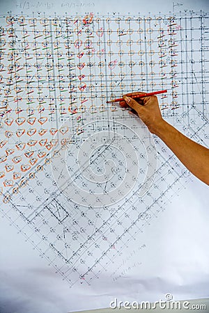 Construction drawings on construction sites Stock Photo