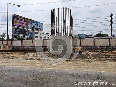 The construction of an elevated bridge to tackle the problem of traffic jams. Editorial Stock Photo