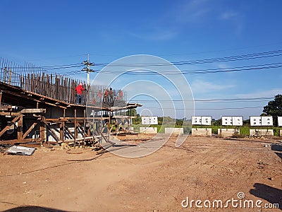 Construction of elevated bridges across Thailand intersections It's a big project Editorial Stock Photo