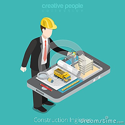 Construction engineer, architect. Male worker over Vector Illustration