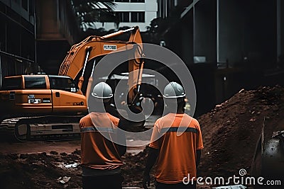 Construction engineer supervising work at building site. Neural network AI generated Stock Photo