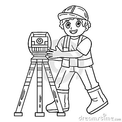 Construction Engineer with Surveying Tool Isolated Vector Illustration