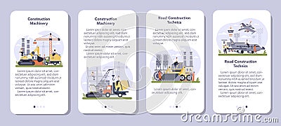 Construction and engineering industry mobile application banner set. Vector Illustration