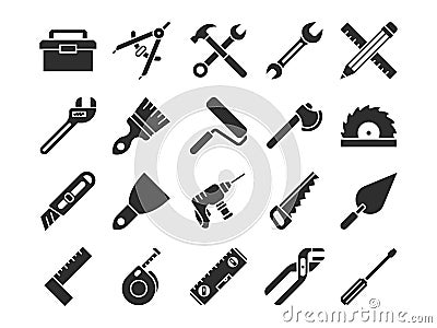 Construction and engineering tools silhouette vector icons Vector Illustration