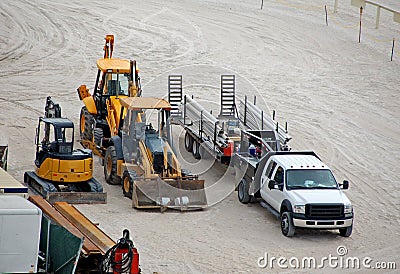 Construction equipment on the beach Stock Photo
