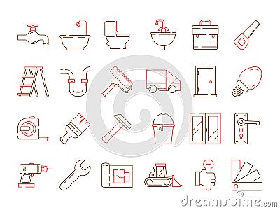 Construction equipment icon. Building home repair support service brickwork builder items vector collection Vector Illustration