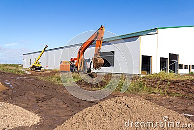 Construction equipment. Large tracked excavator at the construction site Stock Photo