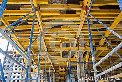 Construction site work. Concrete formwork and floor bams. Construction beam falsework for concrete Stock Photo