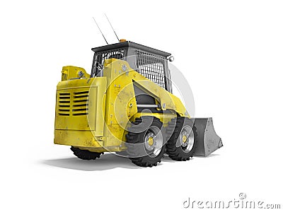 Construction equipment yellow mini skid steer 3d render on white background with shadow Stock Photo