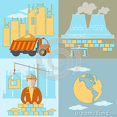 Construction of factories icons Vector Illustration