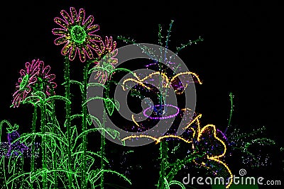 Construction in Form of Flowers from Christmas Lamps Stock Photo