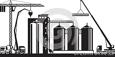 Construction of grain silo Vector Illustration