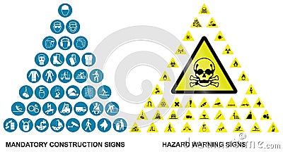 Construction and hazard warning icon collection Vector Illustration