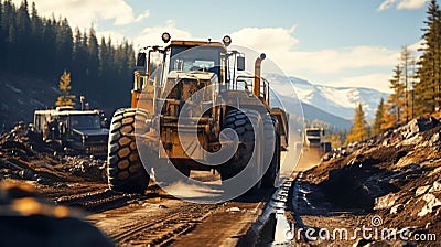 Construction heavy equipment on the road working Stock Photo