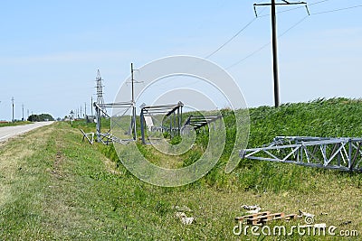 Construction of a high-voltage power line. Stock Photo