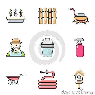 Construction of the home icons set, cartoon style Vector Illustration