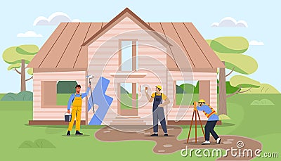 Construction of house process vector concept Vector Illustration