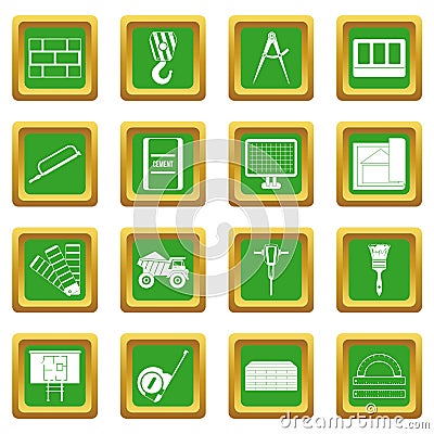 Construction icons set green Vector Illustration