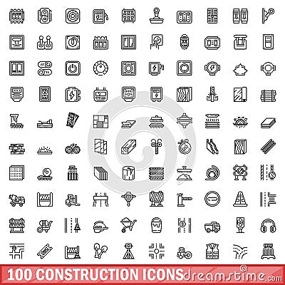 100 construction icons set, outline style Vector Illustration