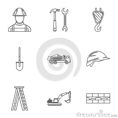 Construction icons set, outline style Vector Illustration