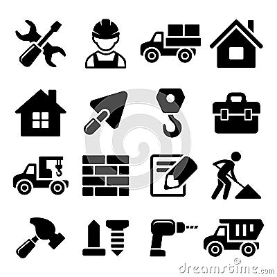 Construction Icons Set on White Background. Vector Vector Illustration