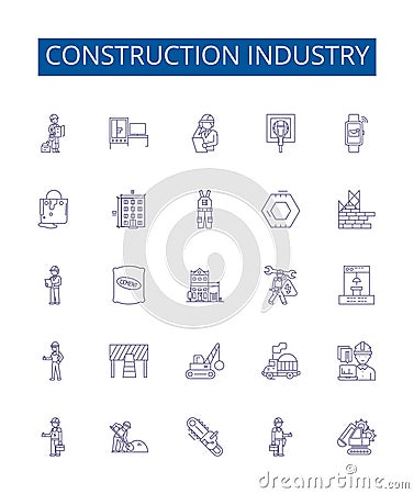 Construction industry line icons signs set. Design collection of Build, Architecture, Engineering, Contracting Vector Illustration