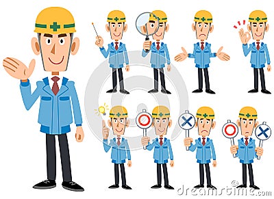 Construction Industry _ Men in blue working clothes Vector Illustration