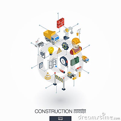 Construction integrated 3d web icons. Digital network isometric concept Vector Illustration