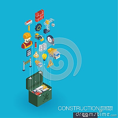 Construction integrated 3d web icons. Growth and progress concept Vector Illustration