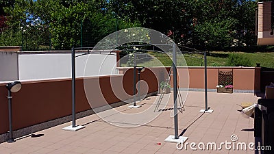 Construction of an iron gazebo on a private terrace Stock Photo