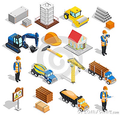 Construction Isometric Elements Set Vector Illustration